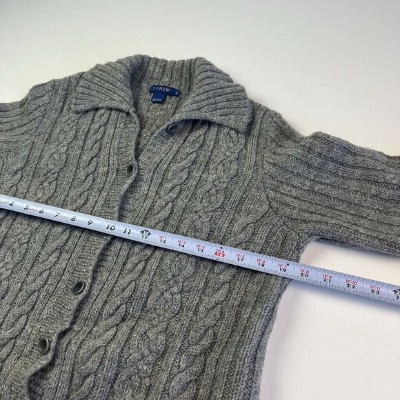 Vtg J Crew Wool Cable Knit Cardigan S M Gray Chunky Fisherman Cabincore Preppy - Picture 6 of 9